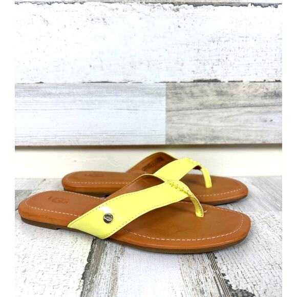 UGG Womens 7 Yellow Leather Tuolumne Thong Slip-On Flat Sandals - Picture 1 of 9